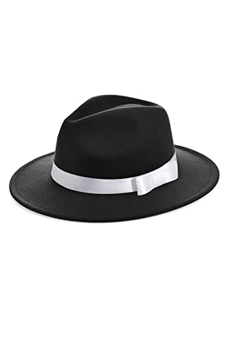 BABEYOND Panama Hut Mafia Gangster Herren Filz Fedora Trilby Bogart Hut 1921 Stil Gatsby Kostüm Accessoires Schwarz