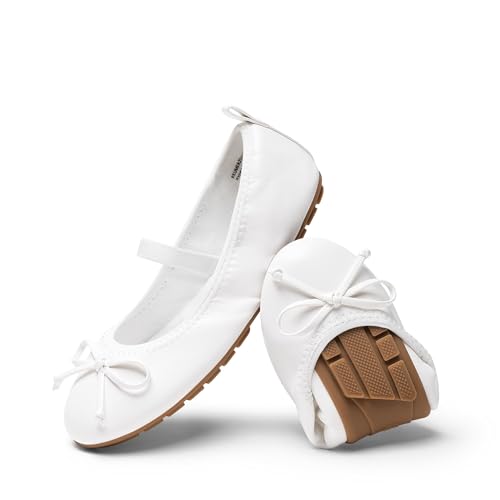 DREAM PAIRS Mädchen Ballerinas Weiße Kommunionsschuhe Festliche Prinzessinnen Flache Schuhe Mary Jane Schuhe Mit...