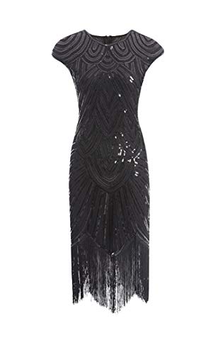 shoperama 20er Jahre Charleston Kleid Pailletten Fransen Flapper Gatsby 20's Fransenkleid Damen-Kostüm, Größe:XXL,...
