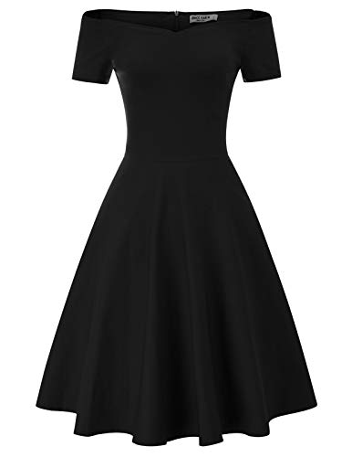 Schulterfreies Kleid Damen cocktailkleid mit ärmel 50er Jahre Swing Kleid CL020-1 M