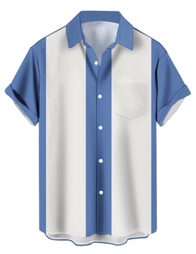 Bowling-Shirts für Herren, Vintage-Stil, 1950er-Jahre, lässig, kurzärmelig, Knopfleiste, kontrastierendes Hemd,...