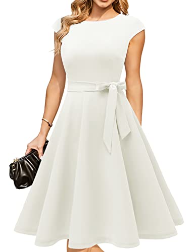 DRESSTELLS Cocktailkleid Damen Weiß Abendkleid Kurz Elegant 1950er Knielang Rockabilly Hochzeitkleid Vintage A-Line...