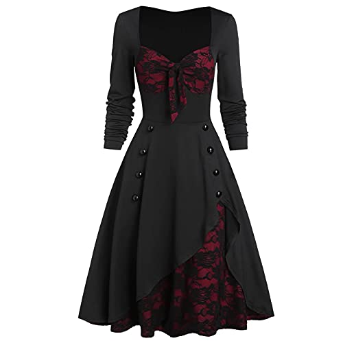 Graceyo Damen Mittelalter Kleid Gothic Kleider, Steampunk Kleid Gitter A-Line Partykleider Lace Up Karneval Party...