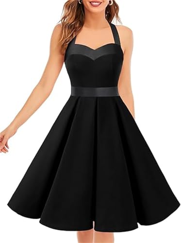 DRESSTELLS Etuikleid Damen Elegant Neckholder Sommerkleid Festlich Vintage Rockabilly Cocktailkleid Partykleid Knielang...