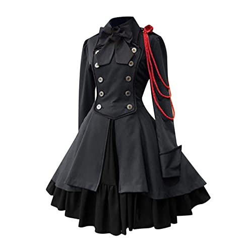 Gothic Kleidung Damen Elegant Rockabilly Kleid Swing A-Linie Partykleider Vintage Steampunk Kostüm Hohe Taille...
