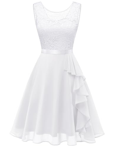 Berylove Kleid Weiss Damen Brautkleid Abendkleider Elegant für Hochzeit Ärmellos Brautjungfernkleider Kurz...