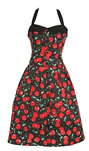 Damen Kleid im Stil der 50er Jahre, ärmellos, Rockabilly-Kleid mit rotem Kirsch-Muster, 50er-Jahre-Retro-Stil,...