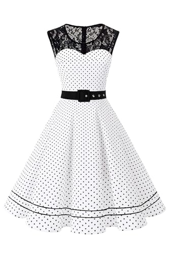 AXOE Damen Rockabilly Kleid 50er Jahre Vintage A-Linie Festlich & Alltag mit Spitze & Gürtel für Hochzeit Sommer...