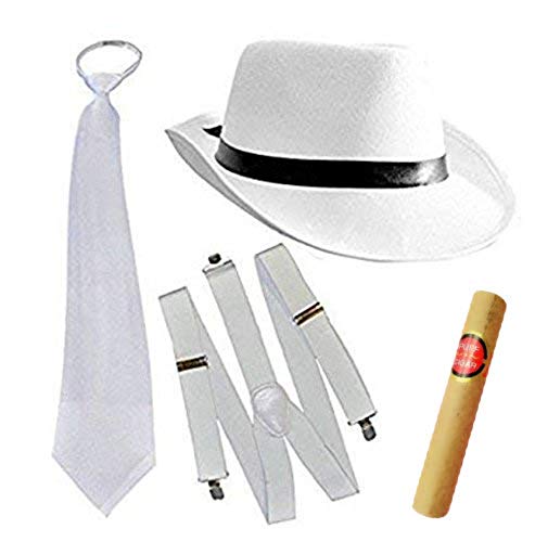 thematys Mafia Kostüm Al Capone Mafia Boss Gangster Kostüm - Panamahut Gatsby Zylinder Hut + Krawatte + Hosenträger -...