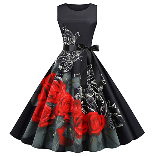 EMATOP Damen 50er Jahre Kleid Vintage Cocktailkleid Neckholder 1950er Rockabilly Petticoat Kleid