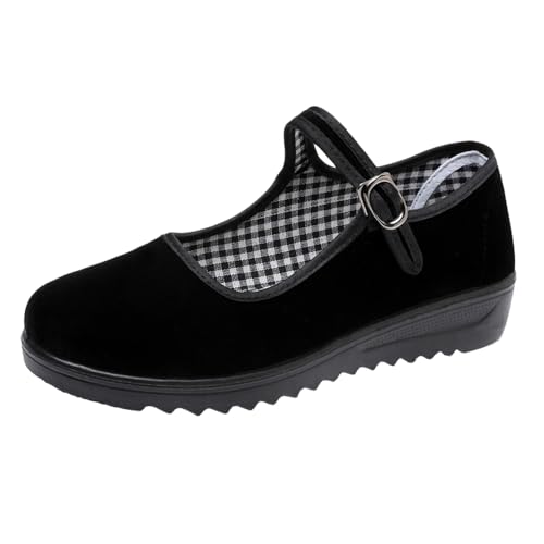 missfiona Damen Mary Jane Schuhe China Flat Halbschuhe Old Peking Ballerinas Flach(41, Schwarz-Samt)
