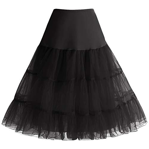 Petticoat Rock Sommerkleid Damen Reifrock Unterrock Petticoat Underskirt Crinoline für Rockabilly Kleid Black M