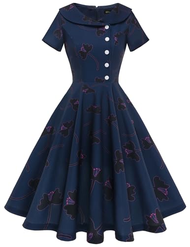 Wedtrend Damen 50er Jahre Kleid Vintage Cocktailkleid Rockabilly Abschlussballkleid mit Peter Pan Kragen A Linie...