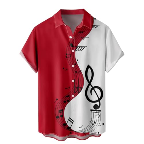 Herren Rockabilly Stil Bowling Shirt 50er Retro Camp Kurzarm Vintage Button-Down Hemd Regular Fit Band T Shirts...