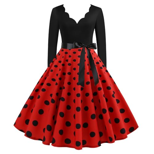 Rockabilly Damen, Rockabilly Kleider Damen 50er 60er Jahre Kurzarm Polka Dots Coctailkleid Vintage Swing Fashion Kleider...