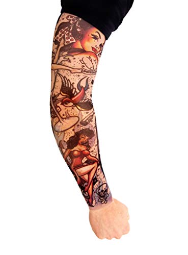 Rockabilly - Tattoo Ärmel zum Überziehen - Armgröße: L - Kostüm-Zubehör für Halloween, Karneval & Motto-Party