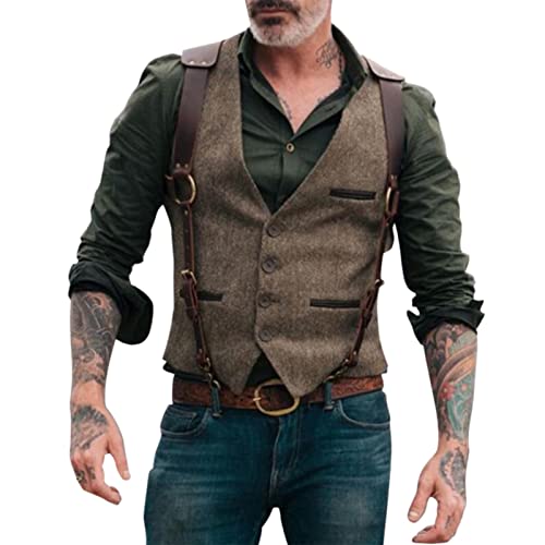 Rrongwn Anzugweste für Herren Schwarz Regular Fit Weste Elegant Vintage Westen Rockabilly 20er Jahre Herren Basic...