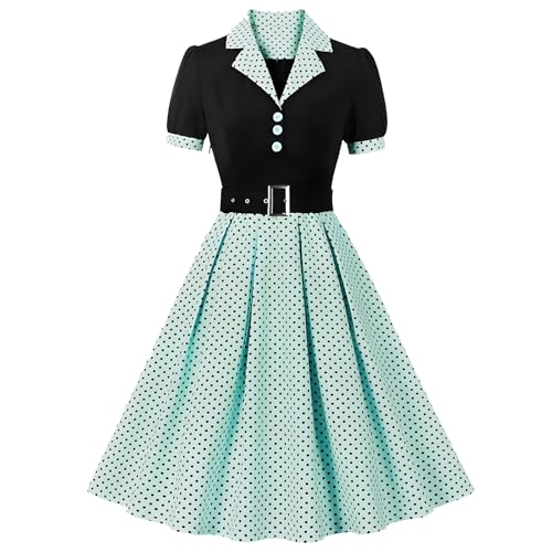 Tutukyle 50er Vintage Rockabilly Kleider Damen Kurzarm V-Ausschnitt Polka Dot Swing Coctailkleid Retro Hepburn Stil...