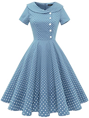 Wedtrend 50er Jahre Kleid für Hochzeitsgäste Damen Rockabilly Swing Kleid SkyBlueSmallWhiteDot WTP20007...