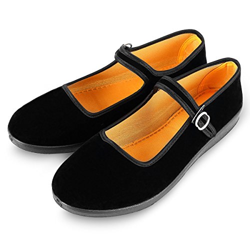 APIKA Frauen Velvet Mary Jane Schuhe Schwarz Baumwolle Old Peking Stoff Flache Schuhe Yoga Training Tanz...