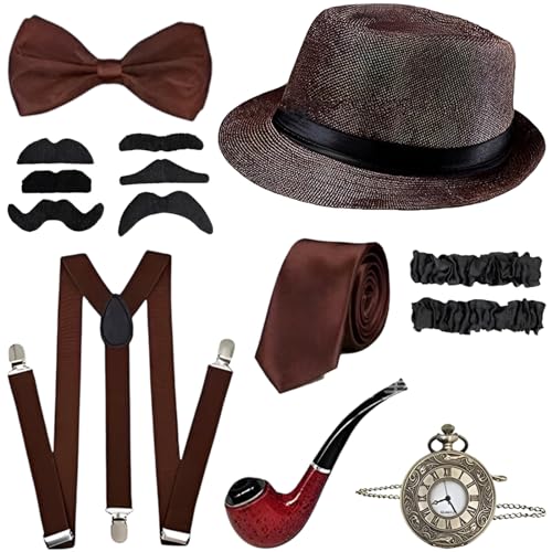 Lunriwis 20er Jahre Kostüm Herren Accessoires, 20er Mafia Kostüm Set,1920er Herren Outfit mit Verstellbar Elastisch...