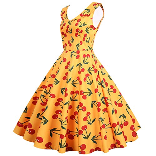 Damen 50er Vintage Rockabilly Damenkleid Kurzarm Retro für Sommer Floral Damen Kleider Audrey Hepburn Style Midi Swing...