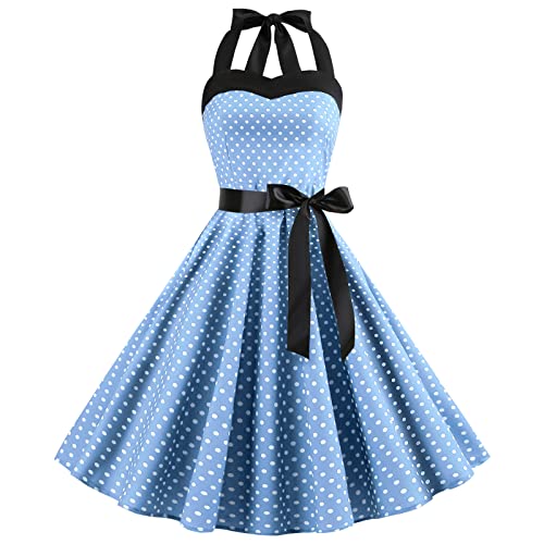 IMEKIS Damen Vintage Cocktailkleid Ärmellos Neckholder 1950er Polka Dots Retro Rockabilly Swing Kleid A Linie...