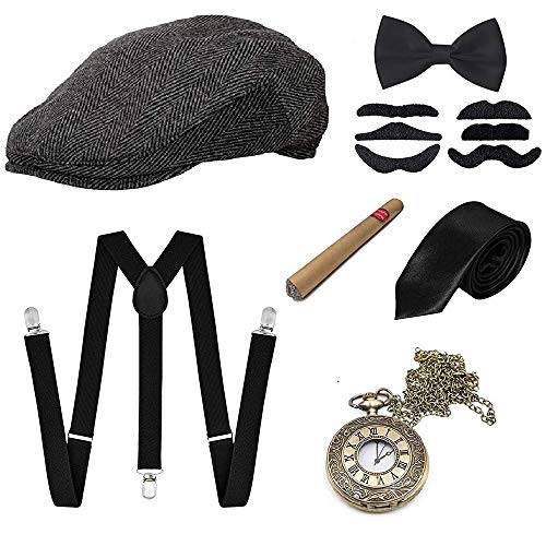 GOLDGE 1920s Herren Accessoires Set Mafia Gatsby Gatsby Kostüm Set mit Panama Gangster Hut Verstellbarem Hosenträger...